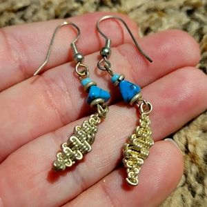 Turquoise and silver dangle earrings